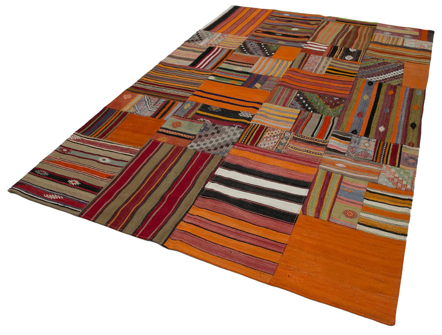 Kırk Yama Turuncu Patchwork Pamuk Yün El Dokuma Halısı 202x300 Agacan