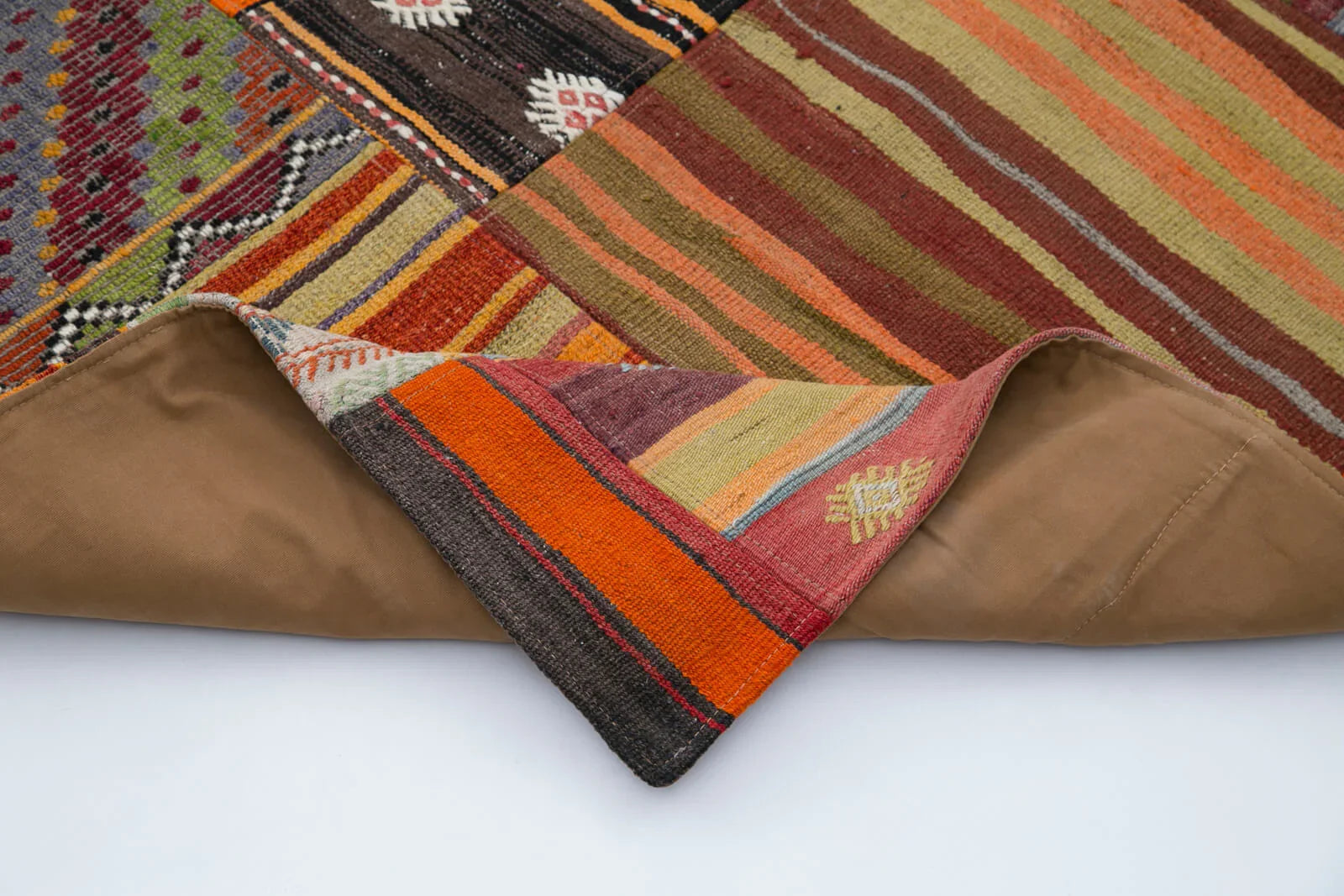 Kırk Yama Turuncu Patchwork Pamuk Yün El Dokuma Halısı 202x300 Agacan