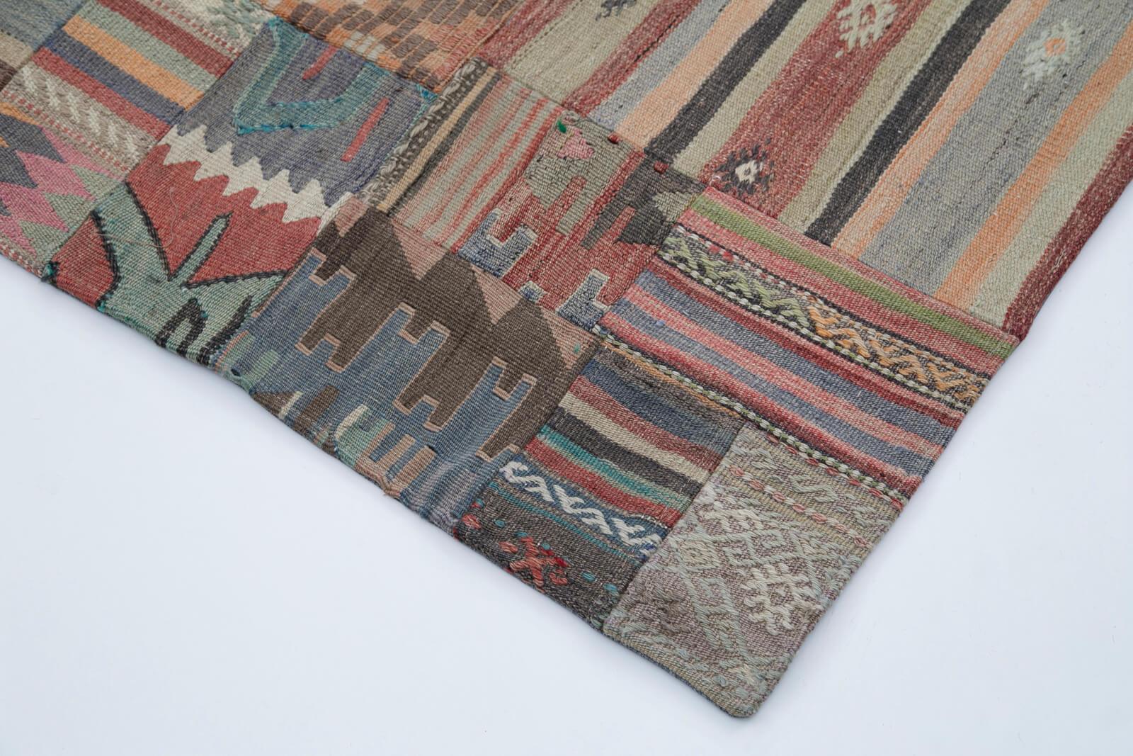 Kırk Yama Kahverengi Patchwork Pamuk Yün El Dokuma Halısı 202x301 Agacan