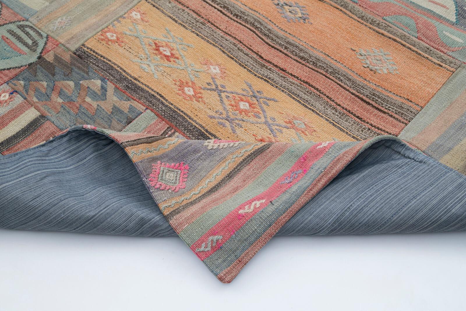 Kırk Yama Kahverengi Patchwork Pamuk Yün El Dokuma Halısı 202x301 Agacan