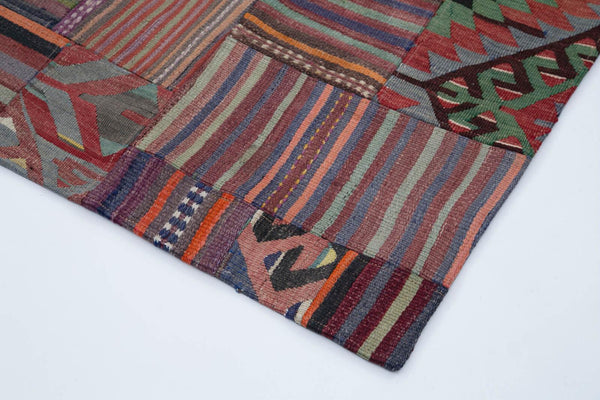 Kırk Yama Mor Patchwork Pamuk Yün El Dokuma Halısı 202x300 Agacan