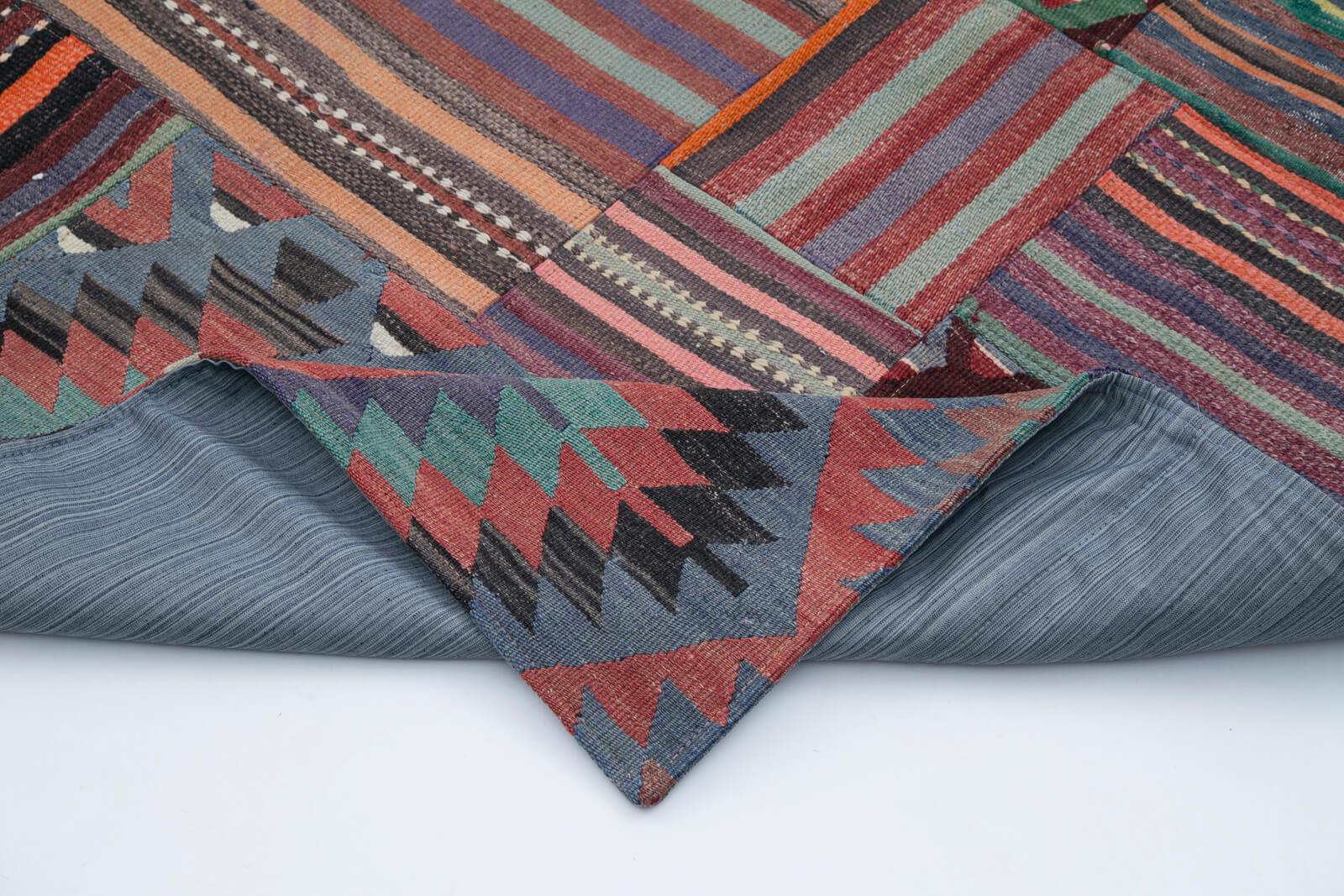 Kırk Yama Mor Patchwork Pamuk Yün El Dokuma Halısı 202x300 Agacan
