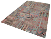 Kırk Yama Kahverengi Patchwork Pamuk Yün El Dokuma Halısı 202x300 Agacan