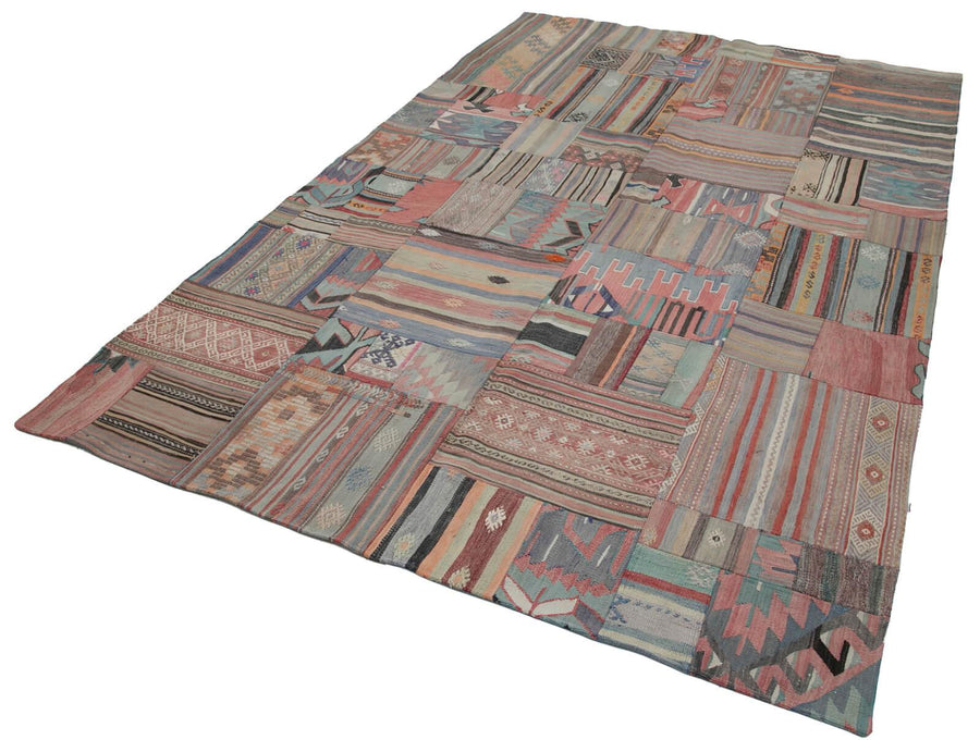 Kırk Yama Kahverengi Patchwork Pamuk Yün El Dokuma Halısı 202x300 Agacan