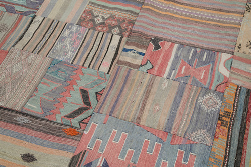 Kırk Yama Kahverengi Patchwork Pamuk Yün El Dokuma Halısı 202x300 Agacan