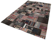 Kırk Yama Kahverengi Patchwork Pamuk Yün El Dokuma Halısı 200x303 Agacan