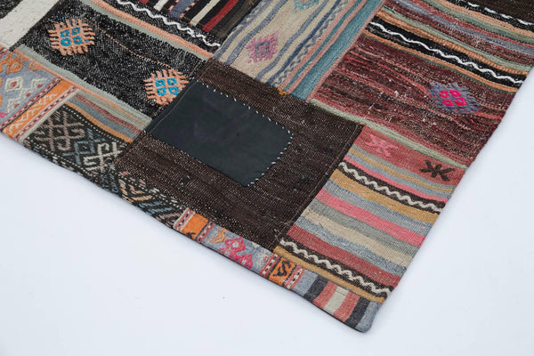 Kırk Yama Kahverengi Patchwork Pamuk Yün El Dokuma Halısı 200x303 Agacan