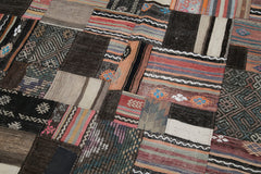 Kırk Yama Kahverengi Patchwork Pamuk Yün El Dokuma Halısı 200x303 Agacan