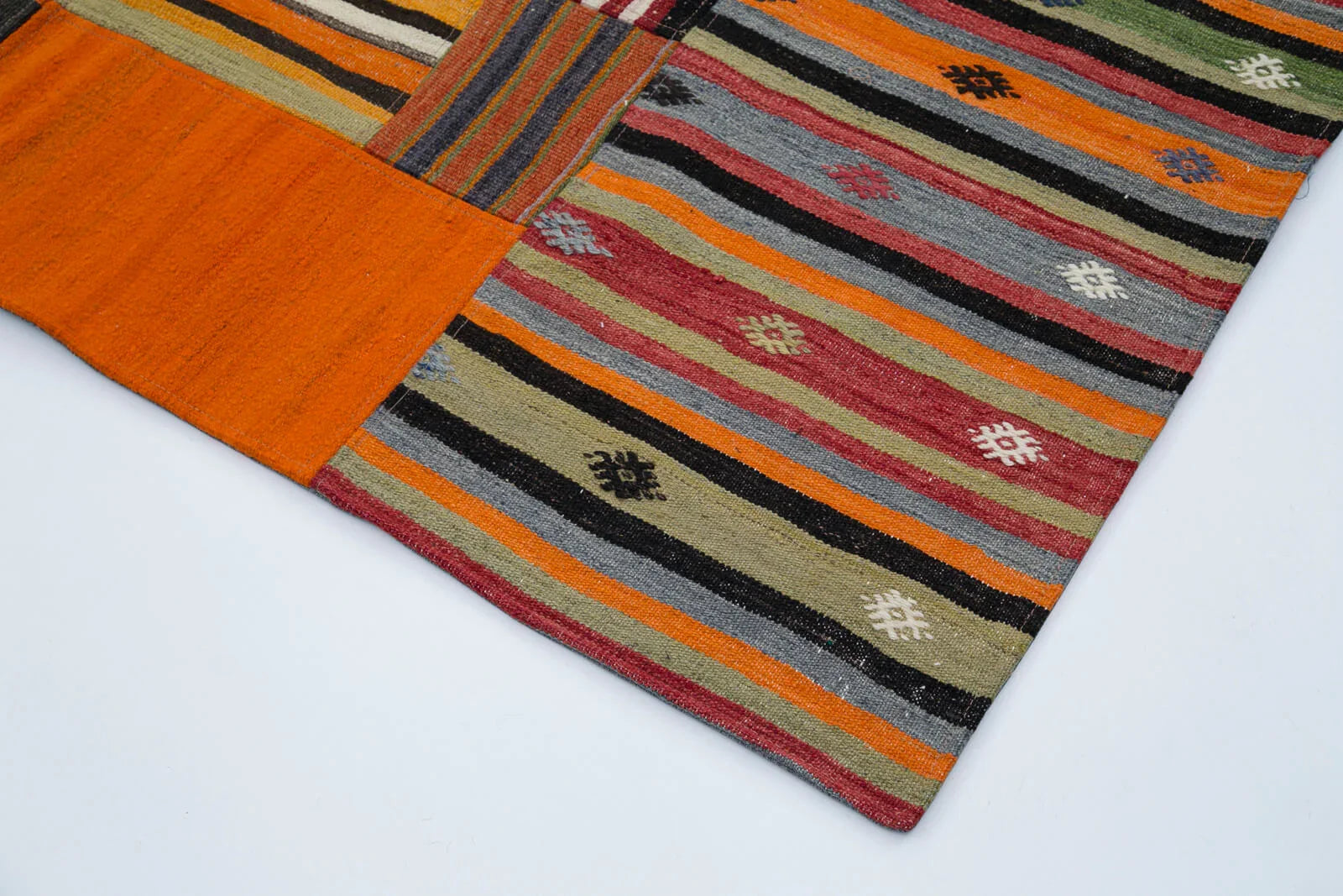 Kırk Yama Turuncu Patchwork Pamuk Yün El Dokuma Halısı 203x300 Agacan