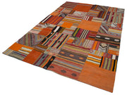 Kırk Yama Turuncu Patchwork Pamuk Yün El Dokuma Halısı 202x300 Agacan