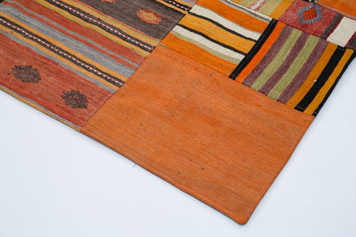 Kırk Yama Turuncu Patchwork Pamuk Yün El Dokuma Halısı 202x300 Agacan