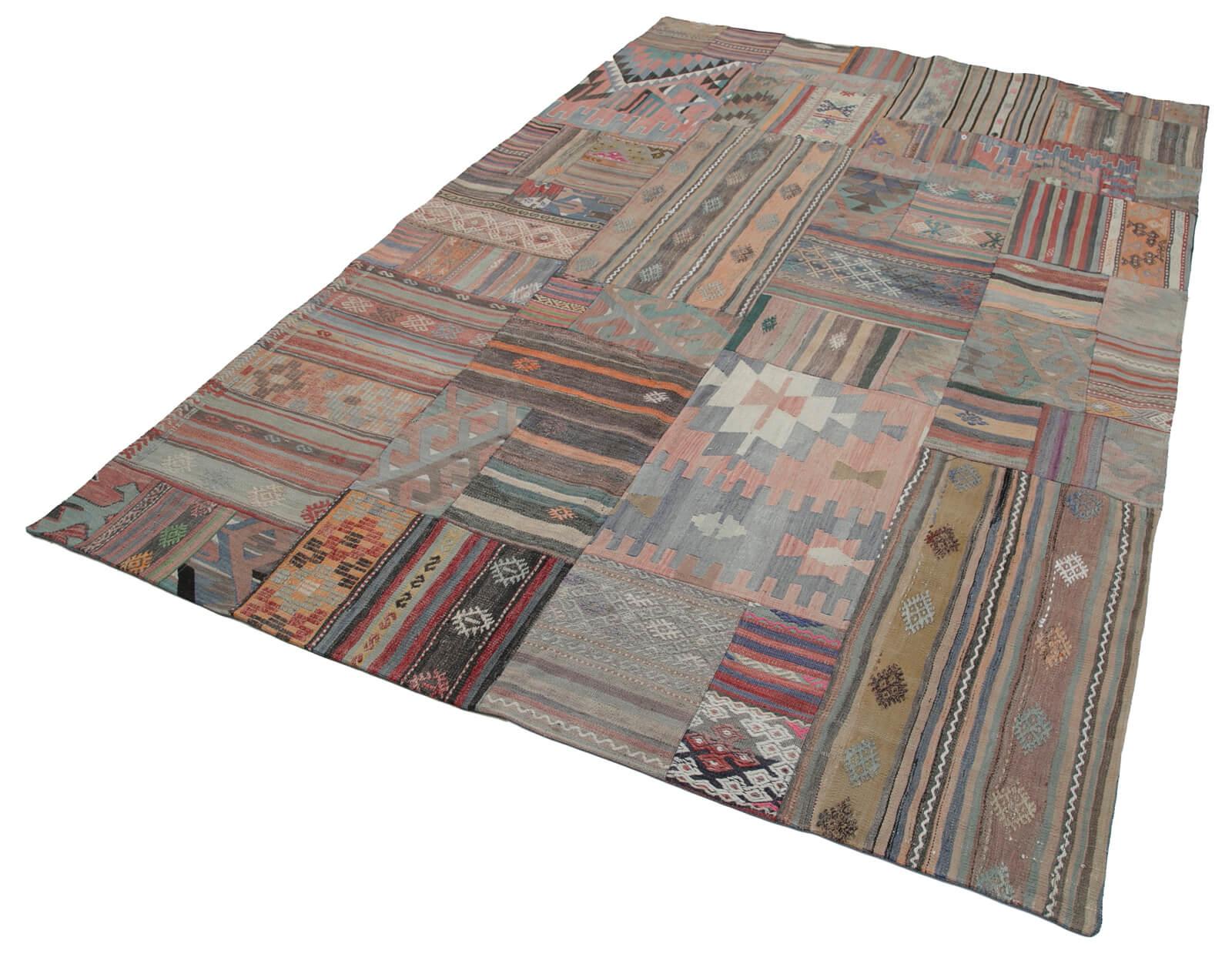 Kırk Yama Kahverengi Patchwork Pamuk Yün El Dokuma Halısı 201x302 Agacan