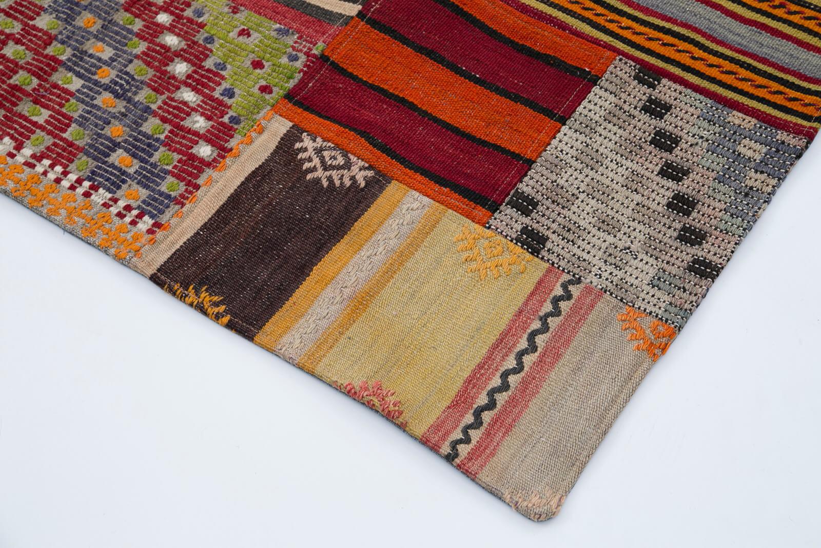 Kırk Yama Turuncu Patchwork Pamuk Yün El Dokuma Halısı 202x300 Agacan
