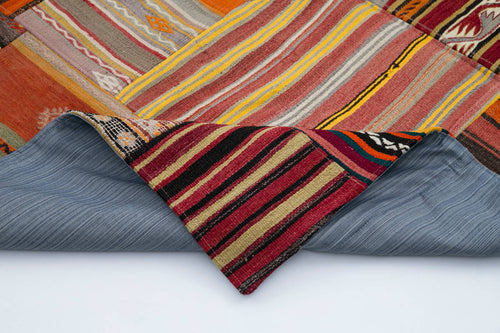 Kırk Yama Turuncu Patchwork Pamuk Yün El Dokuma Halısı 202x300 Agacan