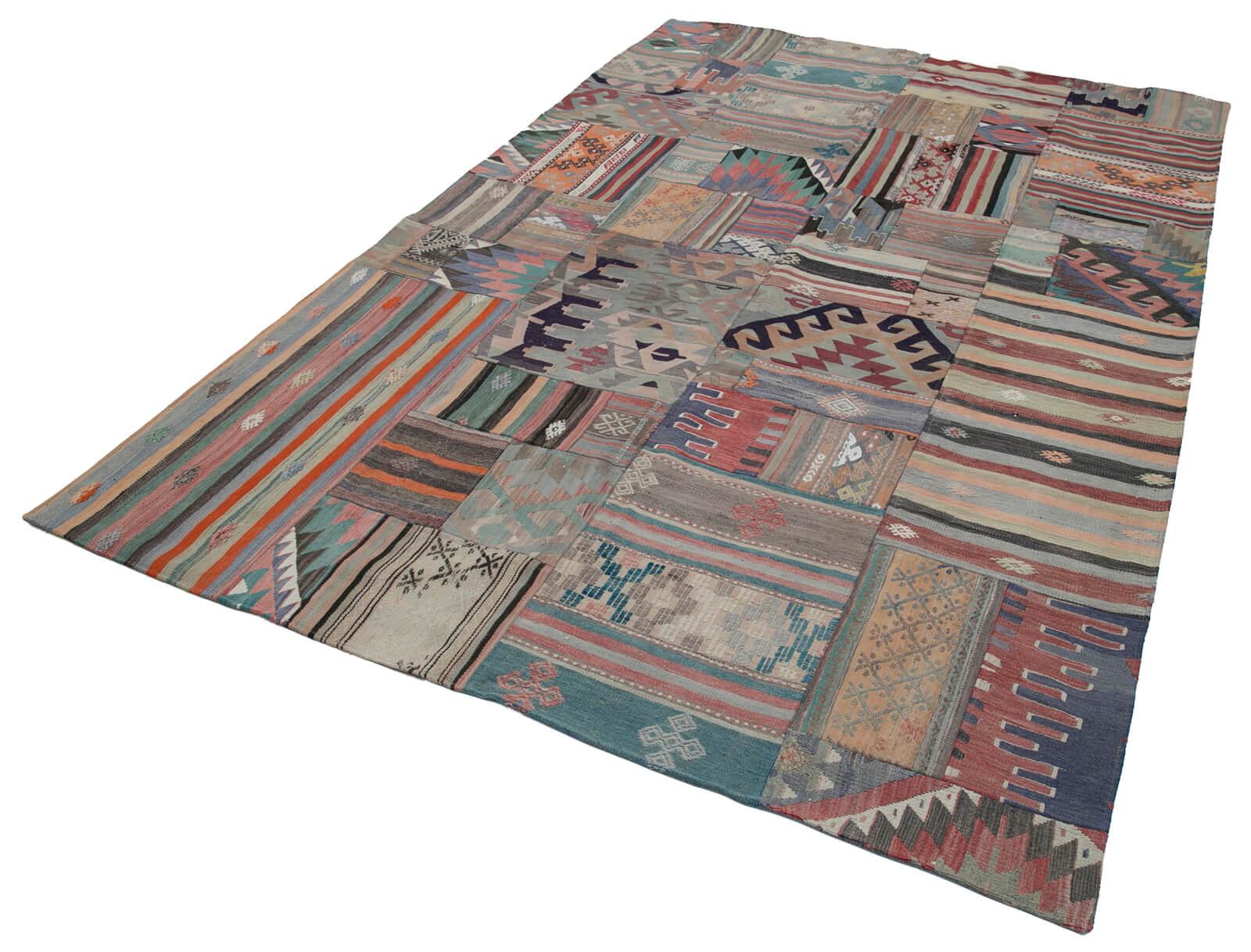 Kırk Yama Bej Patchwork Pamuk Yün El Dokuma Halısı 201x301 Agacan