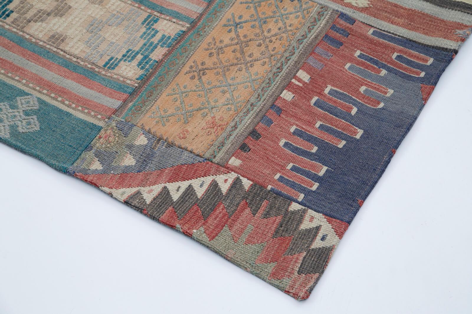 Kırk Yama Bej Patchwork Pamuk Yün El Dokuma Halısı 201x301 Agacan