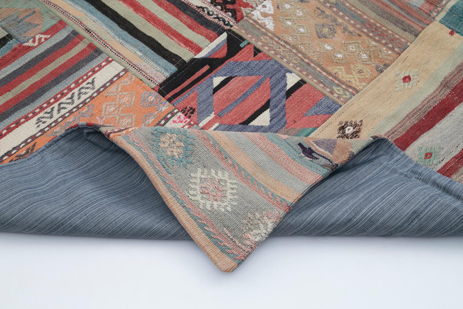 Kırk Yama Bej Patchwork Pamuk Yün El Dokuma Halısı 201x301 Agacan