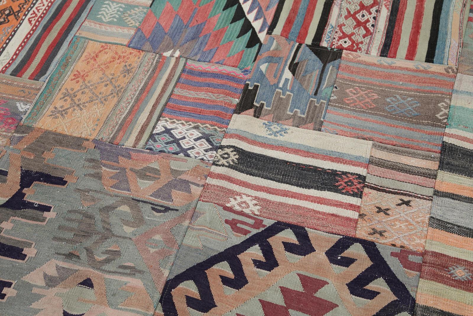 Kırk Yama Bej Patchwork Pamuk Yün El Dokuma Halısı 201x301 Agacan
