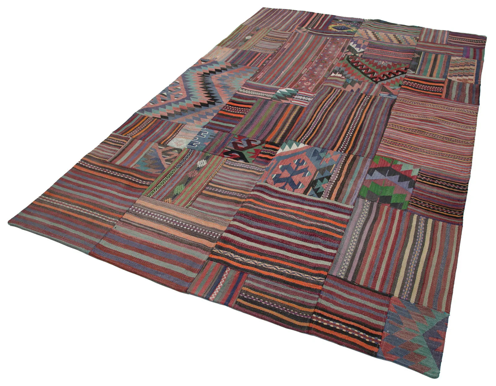 Kırk Yama Mor Patchwork Pamuk Yün El Dokuma Halısı 202x302 Agacan