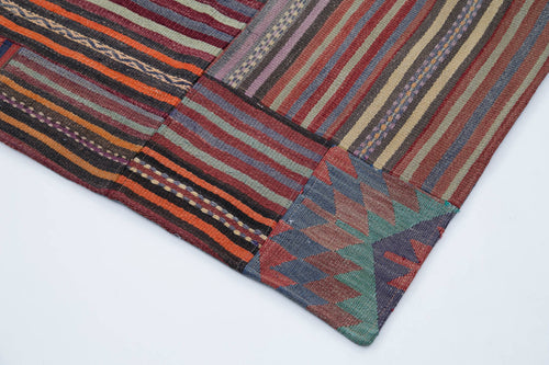 Kırk Yama Mor Patchwork Pamuk Yün El Dokuma Halısı 202x302 Agacan