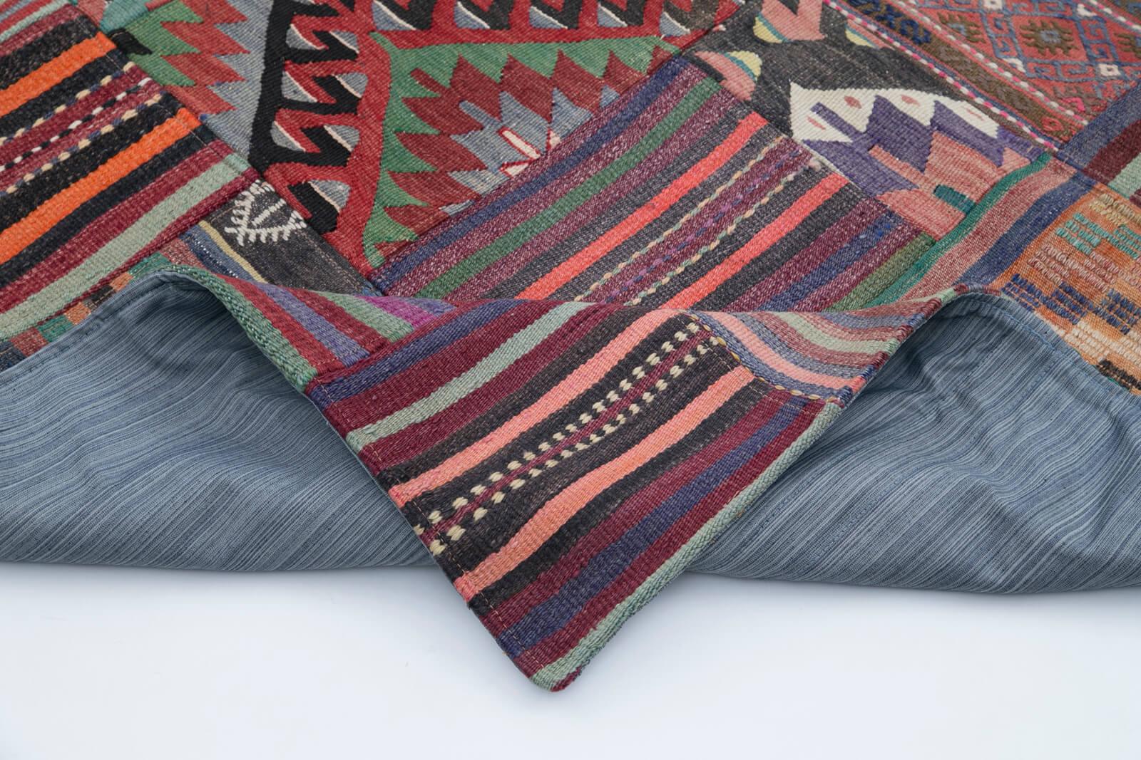 Kırk Yama Mor Patchwork Pamuk Yün El Dokuma Halısı 202x302 Agacan
