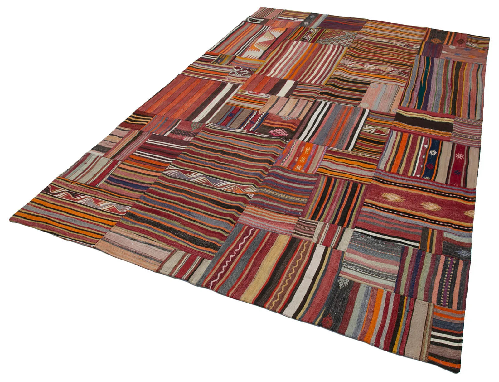Kırk Yama Kırmızı Patchwork Pamuk Yün El Dokuma Halısı 202x301 Agacan