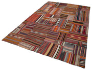 Kırk Yama Kırmızı Patchwork Pamuk Yün El Dokuma Halısı 202x301 Agacan