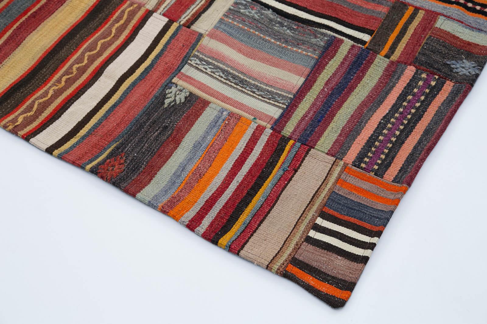 Kırk Yama Kırmızı Patchwork Pamuk Yün El Dokuma Halısı 202x301 Agacan