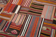 Kırk Yama Kırmızı Patchwork Pamuk Yün El Dokuma Halısı 202x301 Agacan