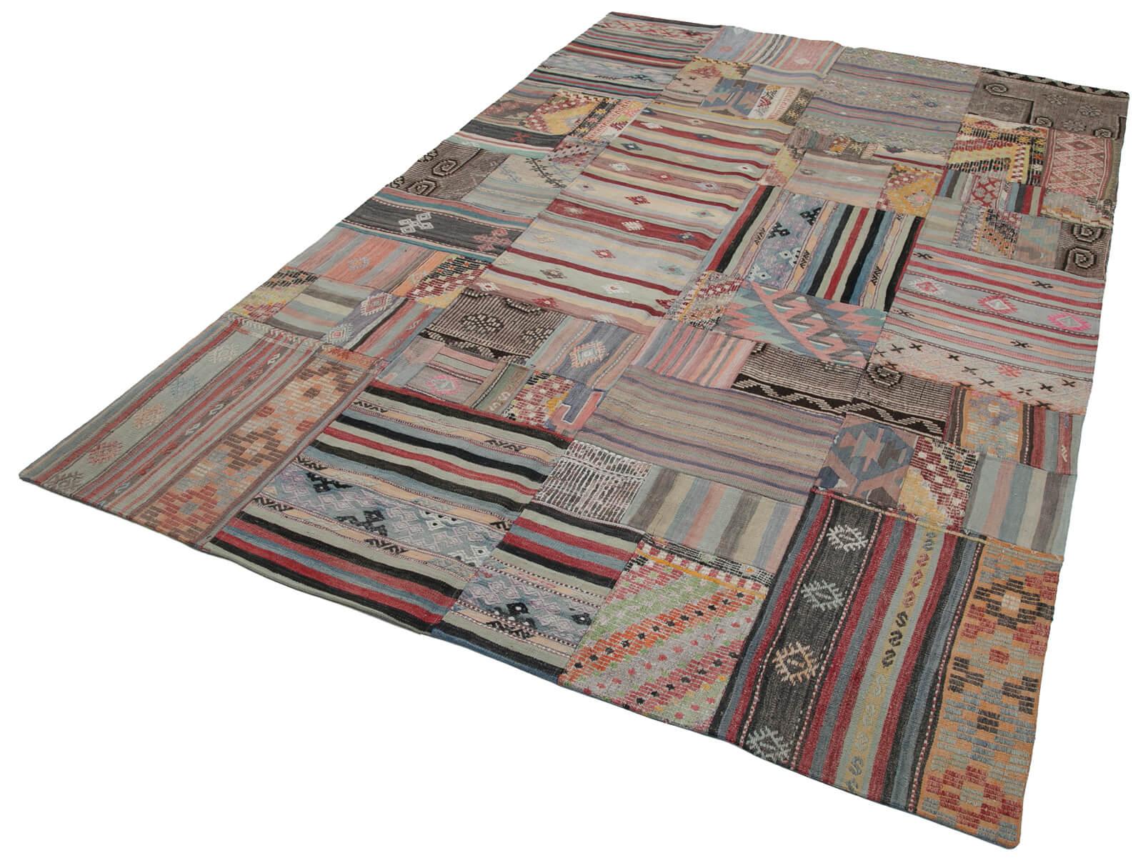 Kırk Yama Kahverengi Patchwork Pamuk Yün El Dokuma Halısı 202x302 Agacan