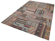 Kırk Yama Kahverengi Patchwork Pamuk Yün El Dokuma Halısı 202x302 Agacan