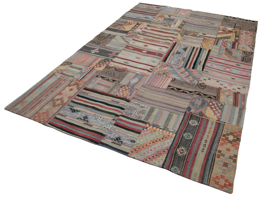 Kırk Yama Kahverengi Patchwork Pamuk Yün El Dokuma Halısı 202x302 Agacan