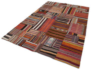 Kırk Yama Kırmızı Patchwork Pamuk Yün El Dokuma Halısı 202x301 Agacan