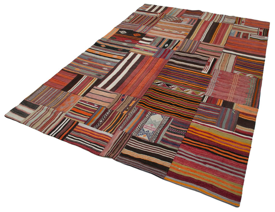Kırk Yama Kırmızı Patchwork Pamuk Yün El Dokuma Halısı 202x301 Agacan