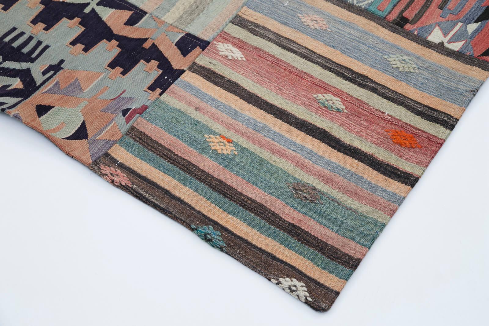 Kırk Yama Bej Patchwork Pamuk Yün El Dokuma Halısı 202x302 Agacan