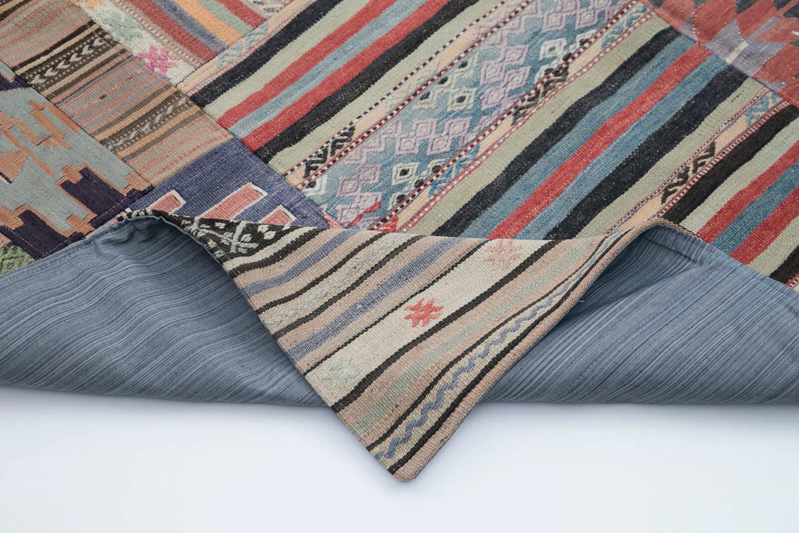 Kırk Yama Bej Patchwork Pamuk Yün El Dokuma Halısı 202x302 Agacan