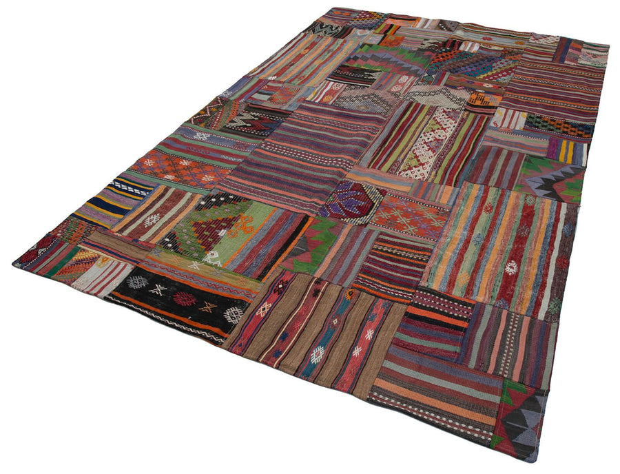 Kırk Yama Bordo Patchwork Pamuk Yün El Dokuma Halısı 202x301 Agacan