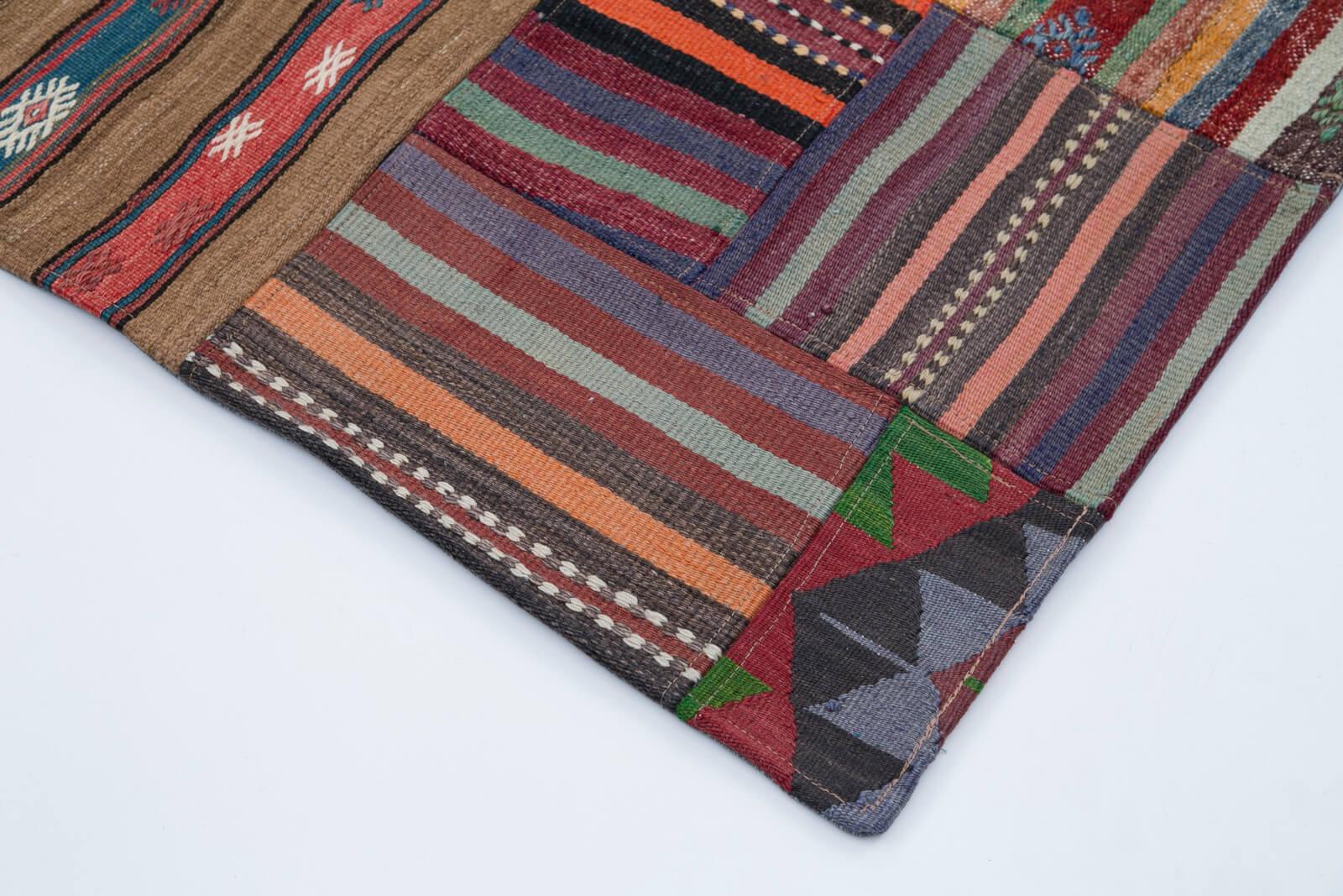 Kırk Yama Bordo Patchwork Pamuk Yün El Dokuma Halısı 202x301 Agacan