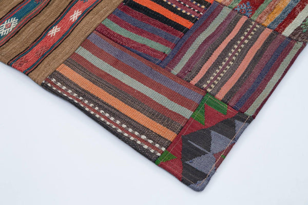 Kırk Yama Bordo Patchwork Pamuk Yün El Dokuma Halısı 202x301 Agacan