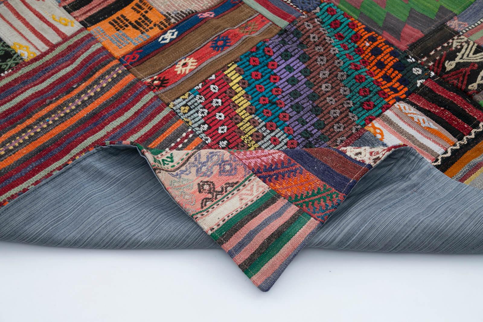Kırk Yama Bordo Patchwork Pamuk Yün El Dokuma Halısı 202x301 Agacan