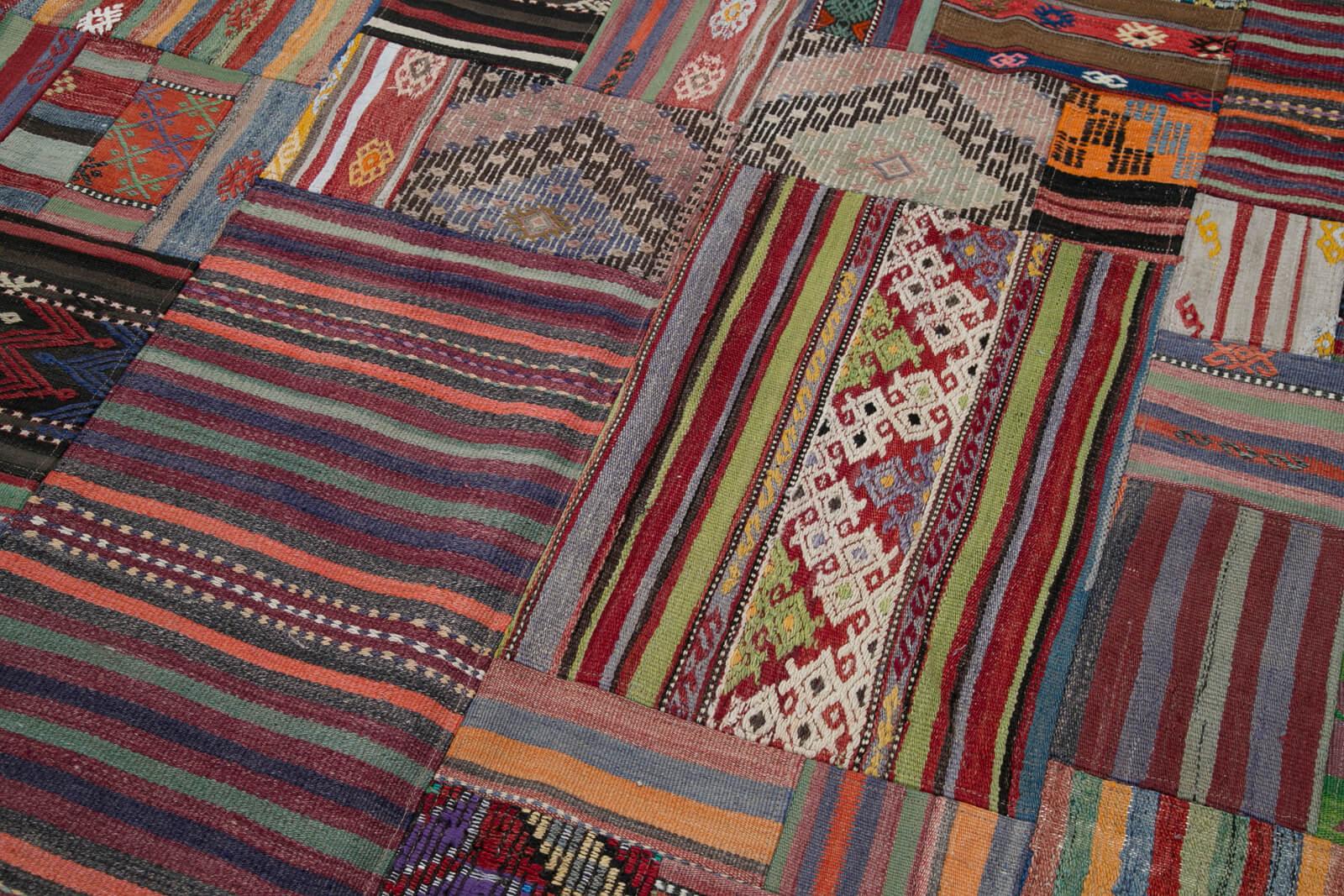 Kırk Yama Bordo Patchwork Pamuk Yün El Dokuma Halısı 202x301 Agacan