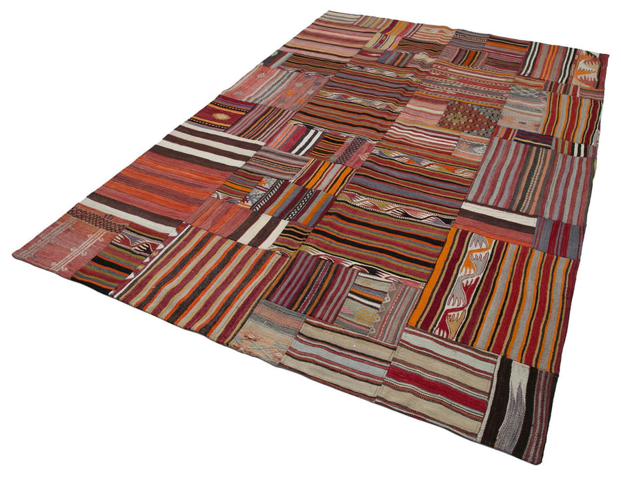 Kırk Yama Kırmızı Patchwork Pamuk Yün El Dokuma Halısı 201x301 Agacan