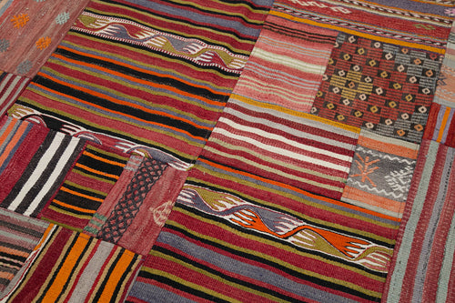 Kırk Yama Kırmızı Patchwork Pamuk Yün El Dokuma Halısı 201x301 Agacan