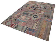 Kırk Yama Gri Patchwork Pamuk Yün El Dokuma Halısı 202x302 Agacan