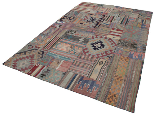 Kırk Yama Gri Patchwork Pamuk Yün El Dokuma Halısı 202x302 Agacan