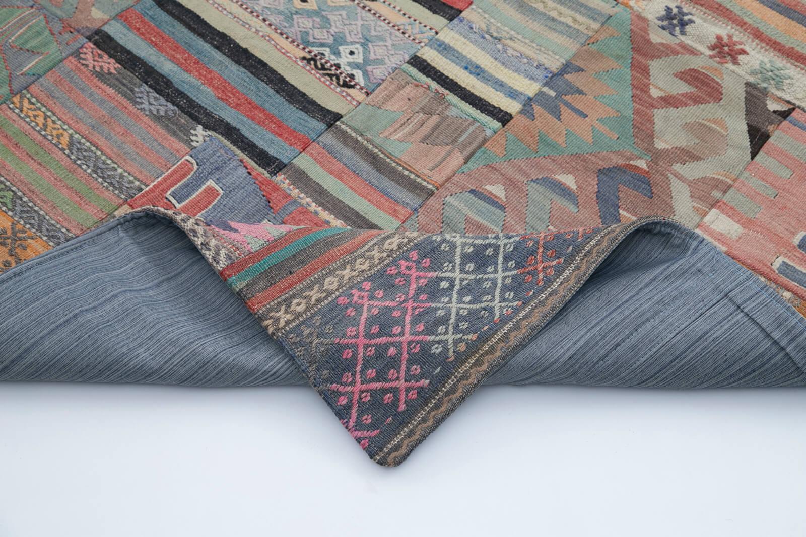 Kırk Yama Gri Patchwork Pamuk Yün El Dokuma Halısı 202x302 Agacan