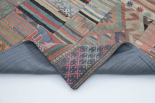 Kırk Yama Gri Patchwork Pamuk Yün El Dokuma Halısı 202x302 Agacan