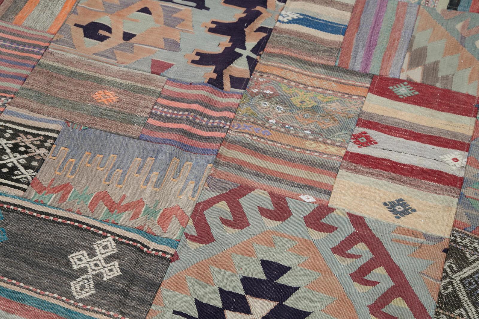 Kırk Yama Gri Patchwork Pamuk Yün El Dokuma Halısı 202x302 Agacan