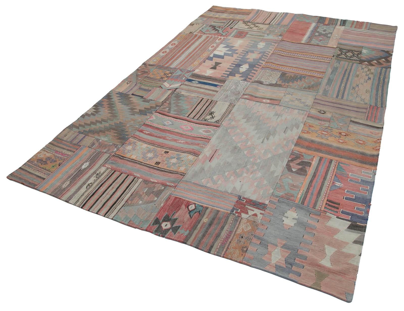 Kırk Yama Bej Patchwork Pamuk Yün El Dokuma Halısı 201x302 Agacan