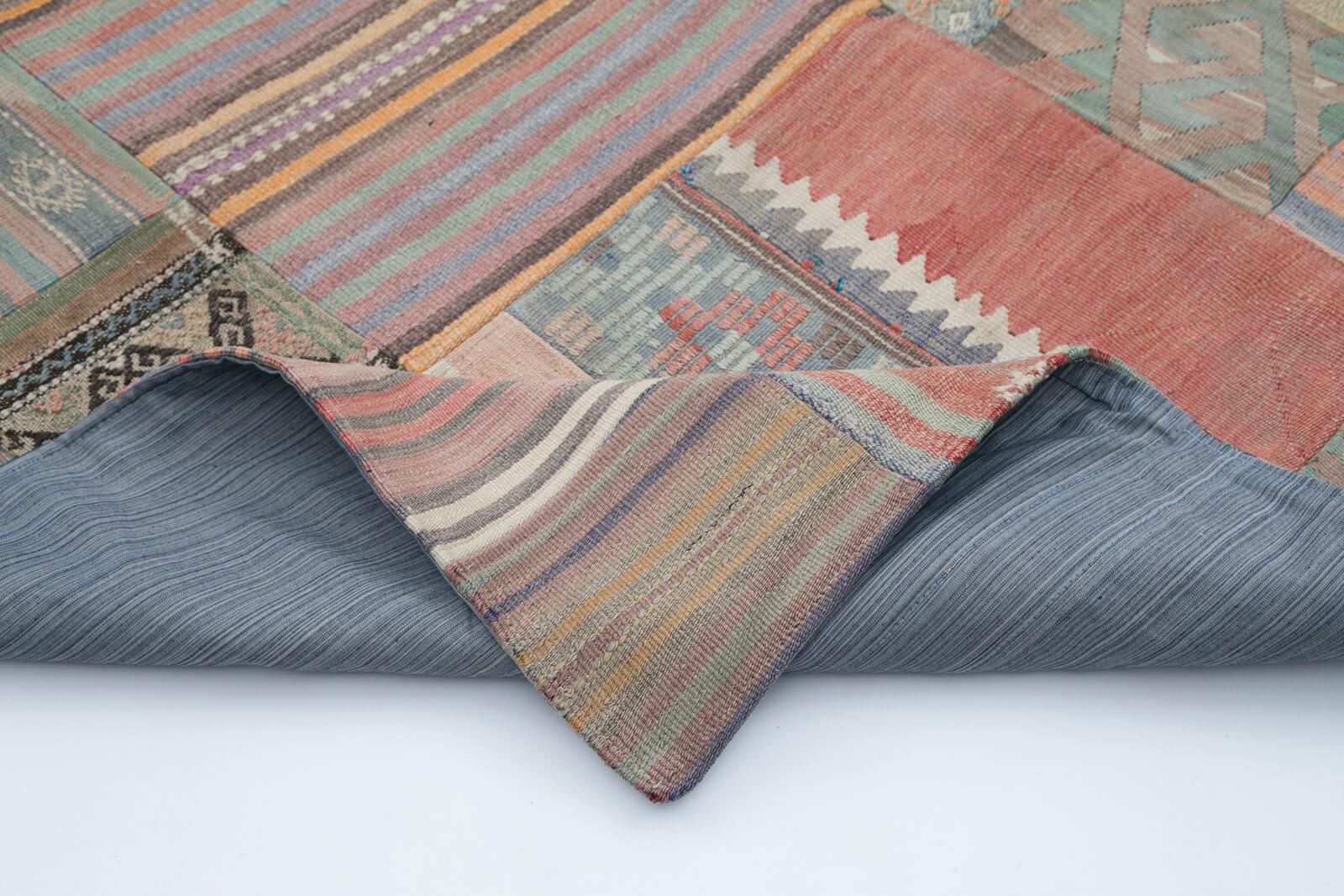 Kırk Yama Bej Patchwork Pamuk Yün El Dokuma Halısı 201x302 Agacan